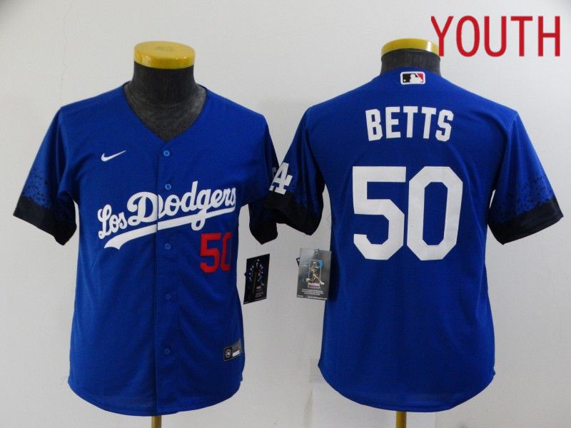 Youth Los Angeles Dodgers #50 Betts Blue City Edition Nike 2021 MLB Jersey->youth mlb jersey->Youth Jersey